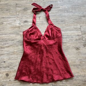 Vanity Halter Top Y2K Vintage Red Medium Satin